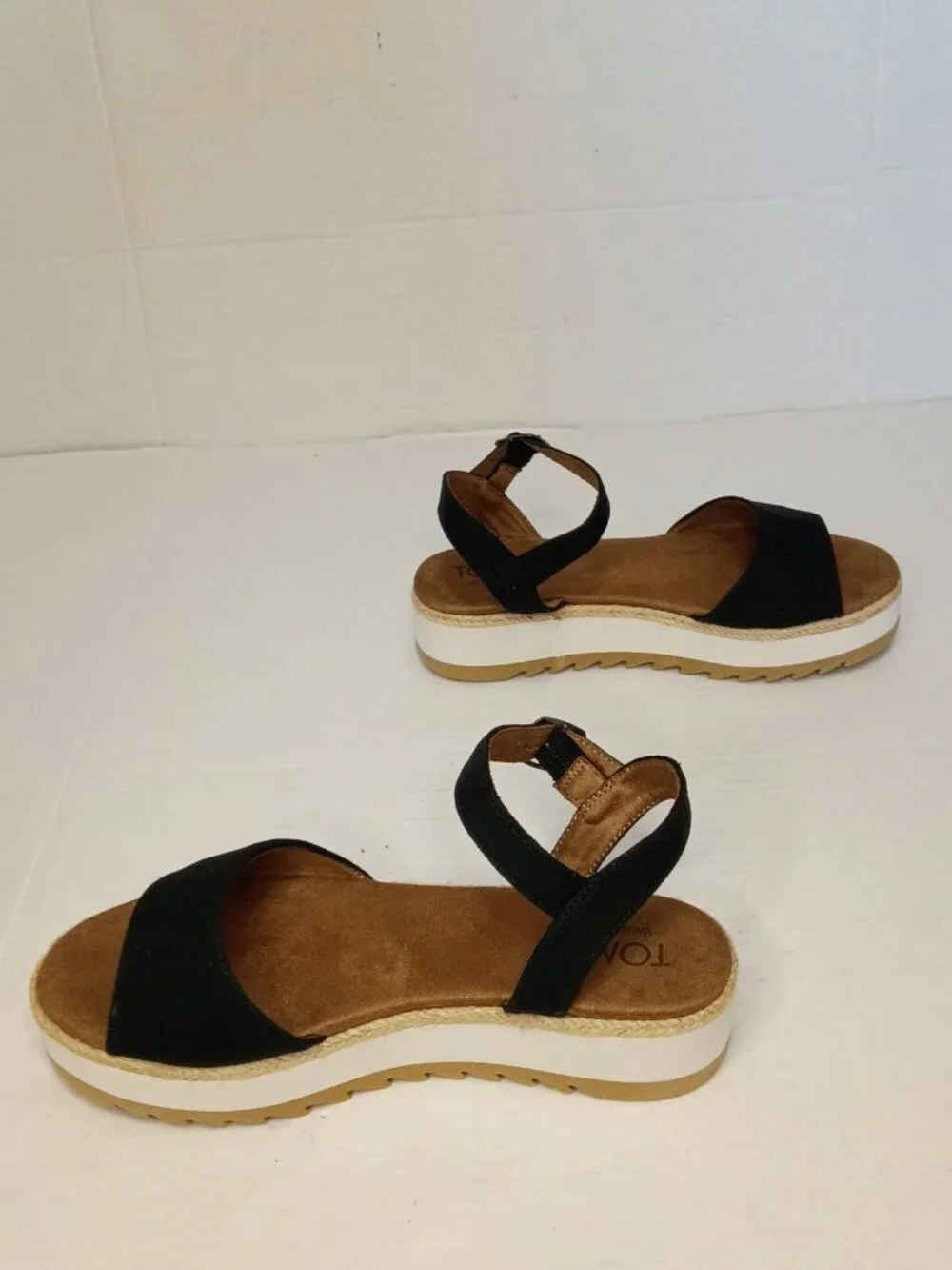 TOMS Naia Black Espadrille Platform Sandals Women's Size 7